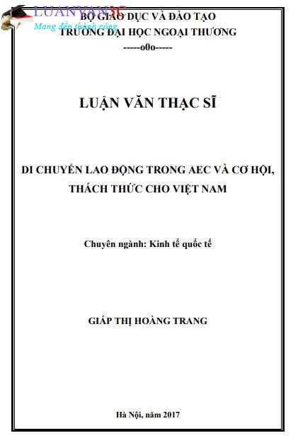 luận văn Di chuyển lao động trong AEC và cơ hội, thách thức cho Việt Nam