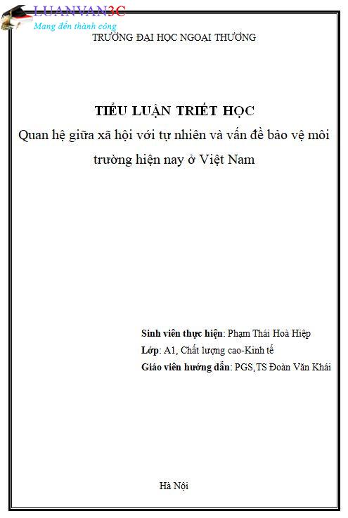 Tiểu luận Quan hệ giữa xã hội với tự nhiên và vấn đề bảo vệ môi trường hiện nay ở Việt Nam